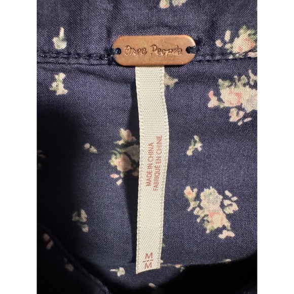Free People Navy Floral Print Long Sleeve Button Down Shirt Women's Size Medium - Picture 7 of 8